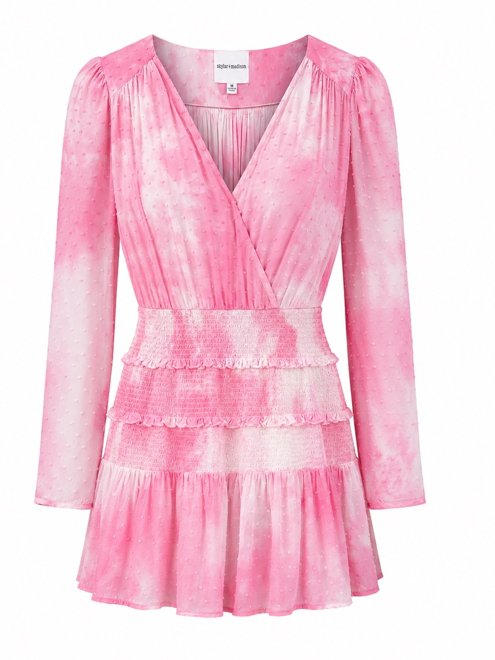 Skylar & Madison Pink Tie-Dye V-Neck Tiered Mini Dress - Picture 2 of 6
